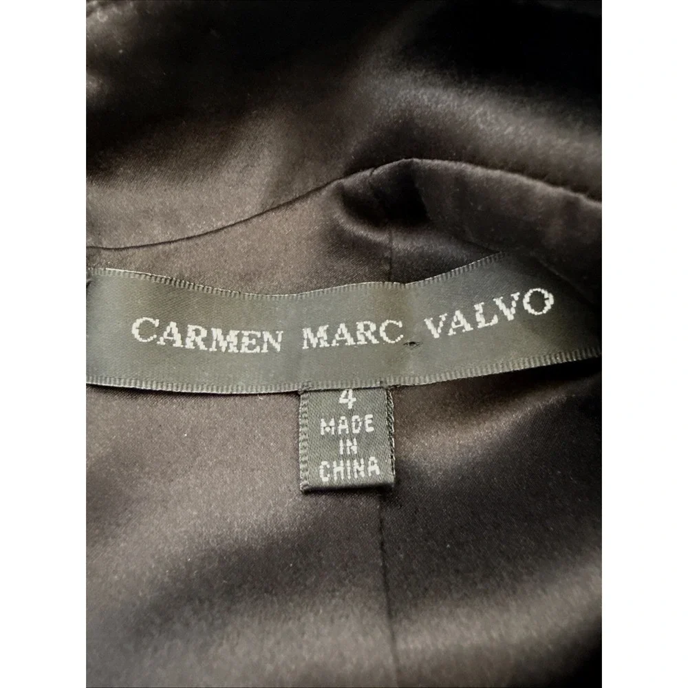 Carmen Marc Valvo Black Tiered Scallop Sleeveless‎ Silk Cocktail Dress Size 4